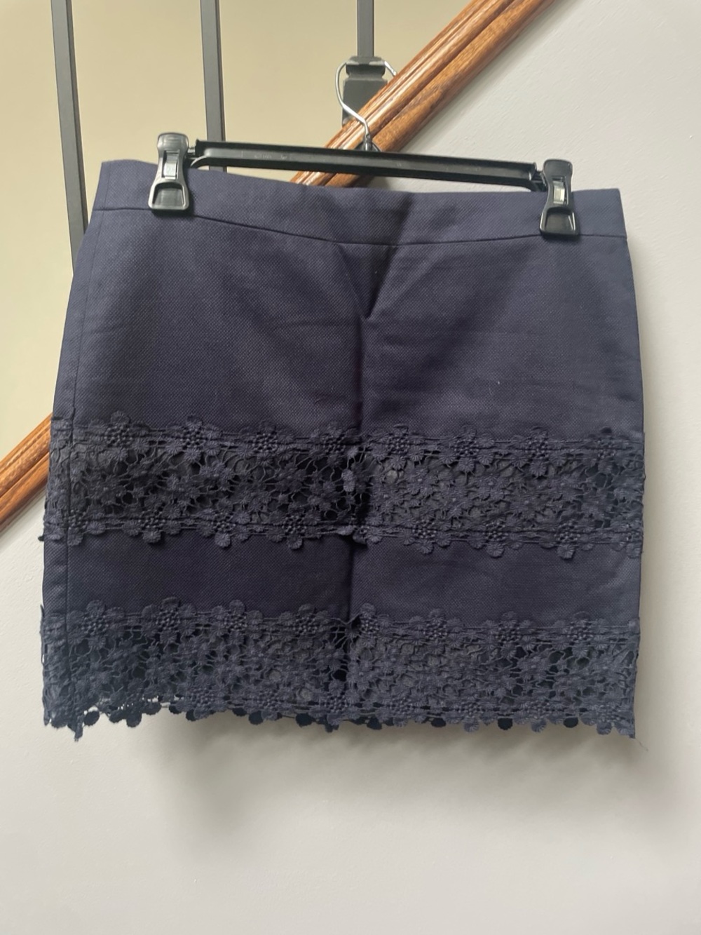 J. Crew Navy Mini Skirt with Floral Lace Bands